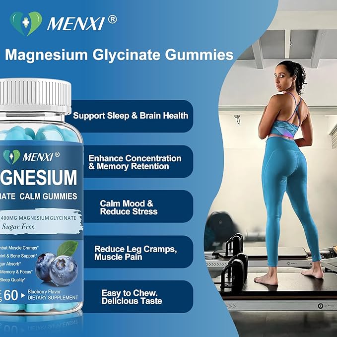 Magnesium Gummies 600mg per Serving-Magnesium Glycinate 400mg and Magnesium Malate 200mg,Sugar Free Magnesium Potassium Supplement for Calm Mood, Muscle, Bone & Sleep Support,60 Blueberry Gummies