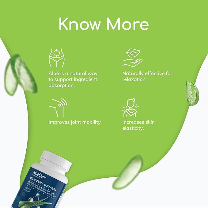 AloeCure Organic Aloe Vera Capsules Pack - 4 Pieces - 2 x Melatonin + Collagen, 2 x Aloe Vera Capsules