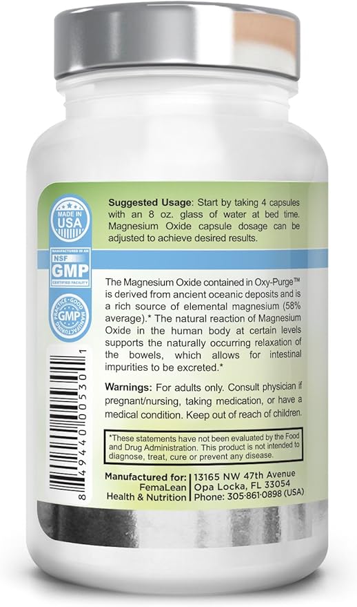 Oxy-Purge 750 mg 60 Vcaps - Natural Magnesium Oxide Oxygen Based Colon Cleanse Gentle Laxative Supports Healthy Digestive Tract Regularity