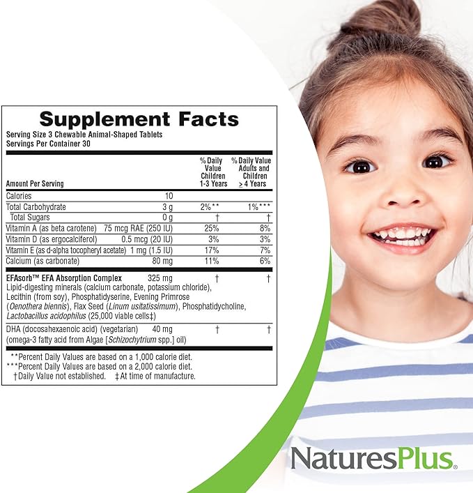 Natures Plus Animal Parade DHA Children's Chewables - Natural Cherry Flavor - 90 Chewable Animal-Shaped Tablets - Omega 3 Fatty Acid Supplement - Gluten Free - 30 Servings