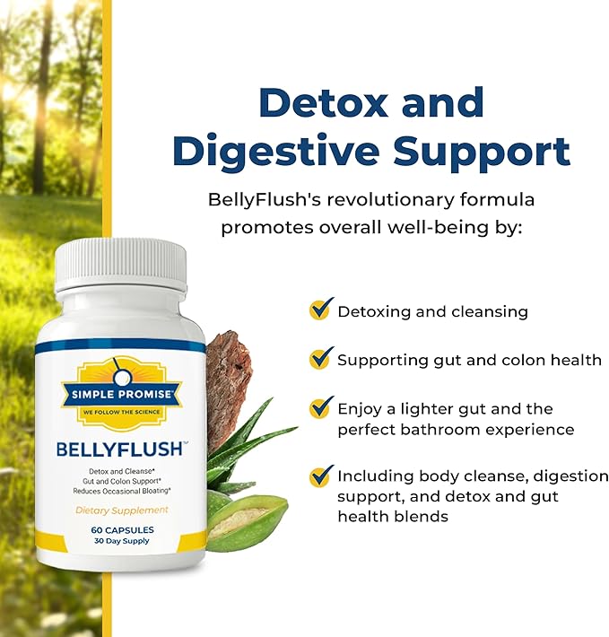 Simple Promise - BellyFlush - Detox and Colon Cleanse Support - Promotes Digestive Health, 60 Capsules