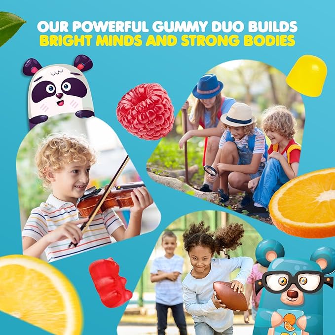 DR. MORITZ Calm Magnesium Gummies for Kids (60 Count, 2 Pack) and Kids Omega 3 Gummies (90 Count) Bundle - Low Sugar, Vegetarian, No Fish Oil