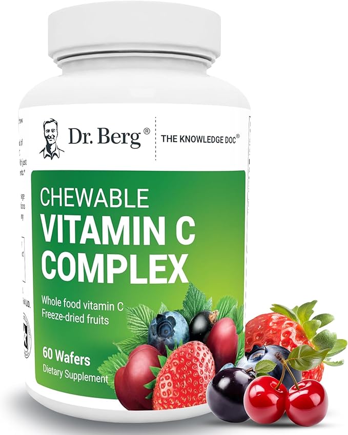 Dr. Berg Chewable Vitamin C Complex - Made with Organic, Non-GMO Berries - 60 Delicious Wafers