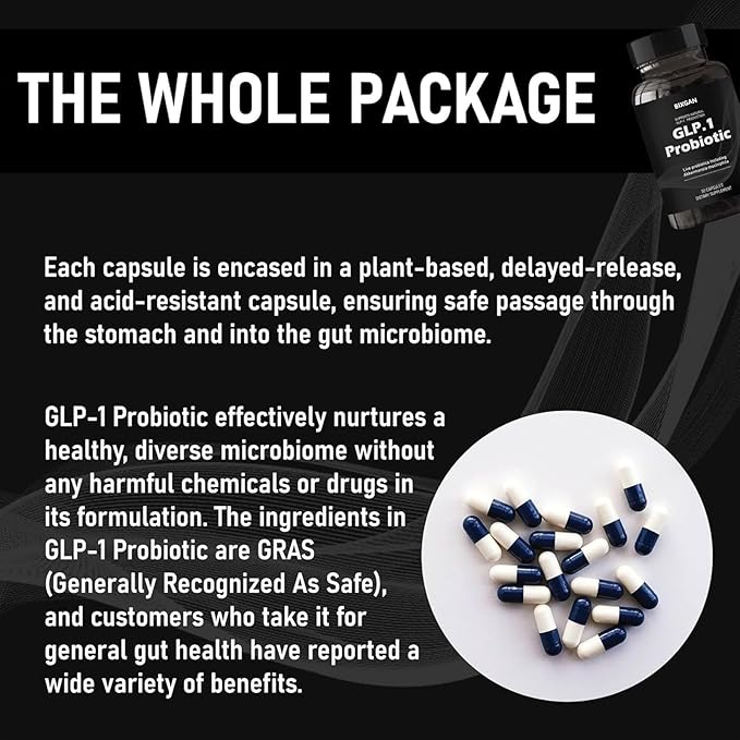 GLP-1 Probiotic 30 Capsules - 500M AFU Multi-Strain Probiotic + Prebiotic, Naturally Support GLP-1 Production & Curb Appetite, Delayed Release, Third-Party Tested, for Men & Women (1pc)