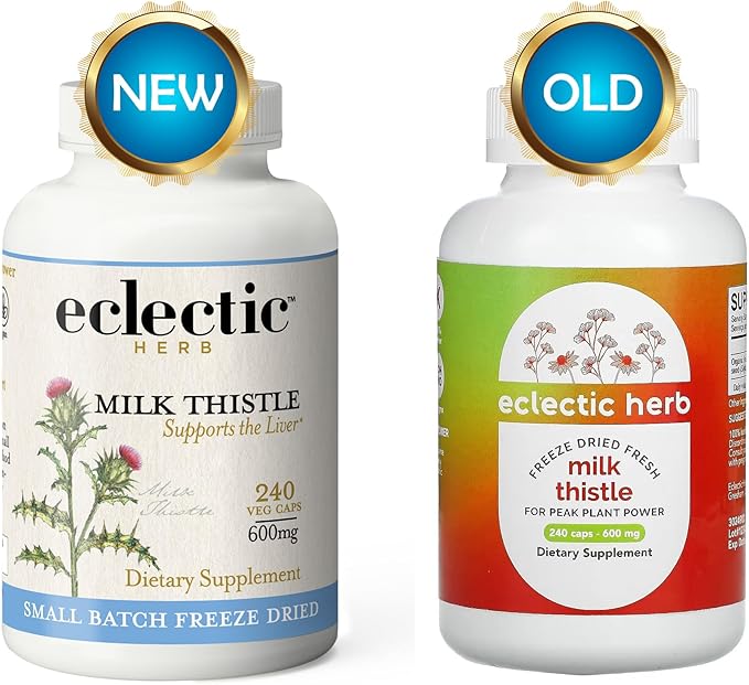 Eclectic Herb - Premium Freeze Dried Milk Thistle Capsules | Dietary Supplement | Liver Support, Detox, Cleanse + Maintain | Natural, Non-GMO, Vegan (240 CT | 600 mg)