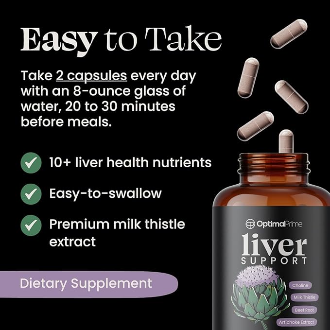 Optimal Prime Liver Cleanse Detox & Repair, Milk Thistle Supplement, Liver Detox, Liver Supplement, Liver Support, Dose for Your Liver, Artichoke Extract, Beetroot, Zinc, Choline - 90 Capsules