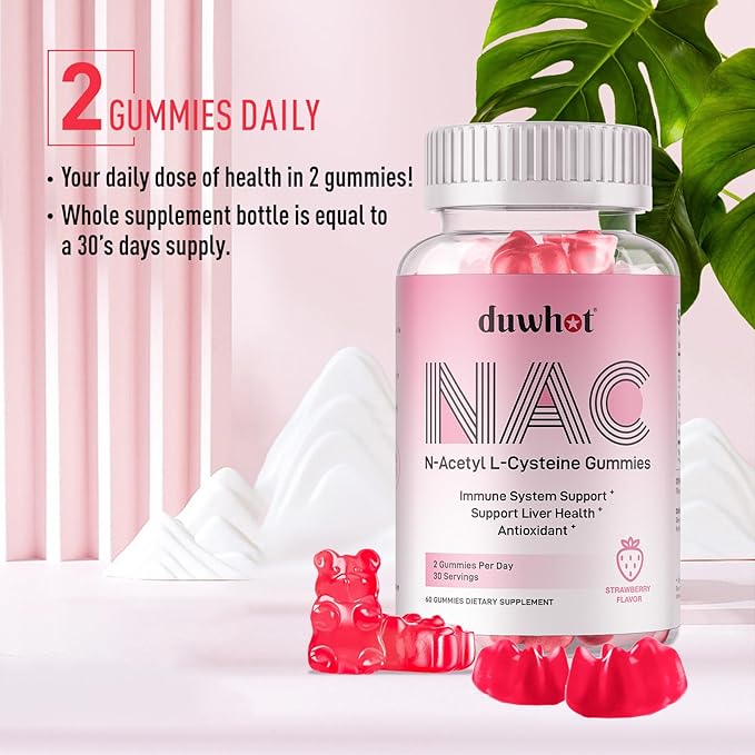 NAC Gummies 600mg, N Acetyl Cysteine Supplement NAC Chewable for Antioxidants & Immune Support, Lung & Liver Health, Natural Strawberry Flavor, 60ct