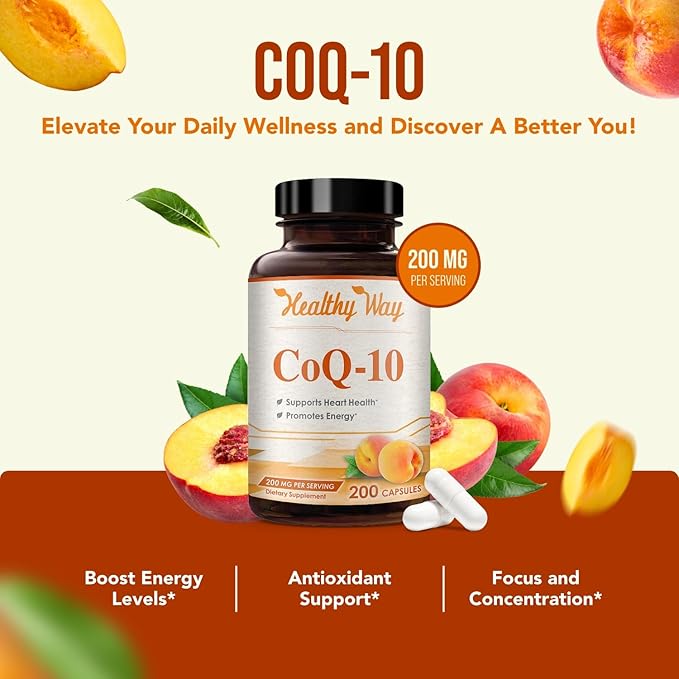 Coenzyme Q10 200mg CoQ10 Supplement -Once Daily CoQ10 200mg Powder Capsules for Heart Health, Antioxidant & Energy Support -Non-GMO, Quick Absorption Ubiquinone Q10 Coenzyme (200 Count (Pack of 1))