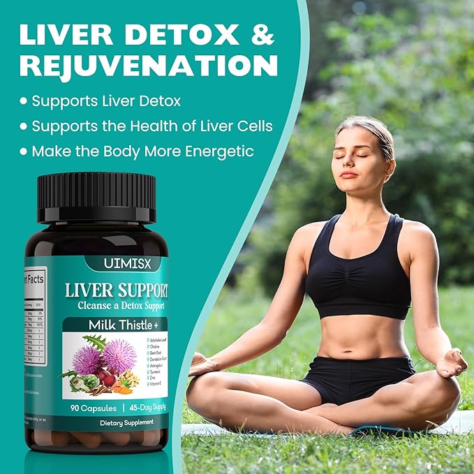 Milk Thistle Supplement - Liver Detox Cleanse Formula Herbal Liver Support with Milk Thistle, Dandelion Root, Artichoke, Turmeric, Astragalus for Liver Health, 90 Capsules