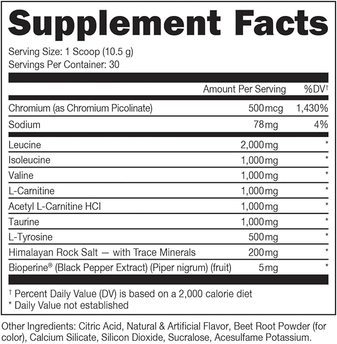 Bucked Up- BCAA RACKED™ Branch Chained Amino Acids | L-Carnitine, Acetyl L-Carnitine, GBB | Post Workout Recovery, Protein Synthesis, Lean Muscle BCAAs That You Can Feel! 30 Servings (Blood Raz)