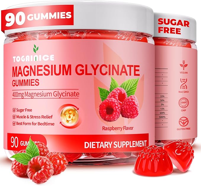 Magnesium Glycinate Gummies 400mg for Adult & Kids,90 Ct Sugar Free Magnesium Gummies with Potassium Magnesium Supplement for Women & Men,Sleep Msucle & Engergy Support,Raspberry Flavor,2 Pack