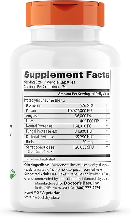Doctor's Best Proteolytic enzymes, Digestion, Muscle, Joint, Non-GMO, Gluten Free, Vegetarian, 90 Veggie Caps