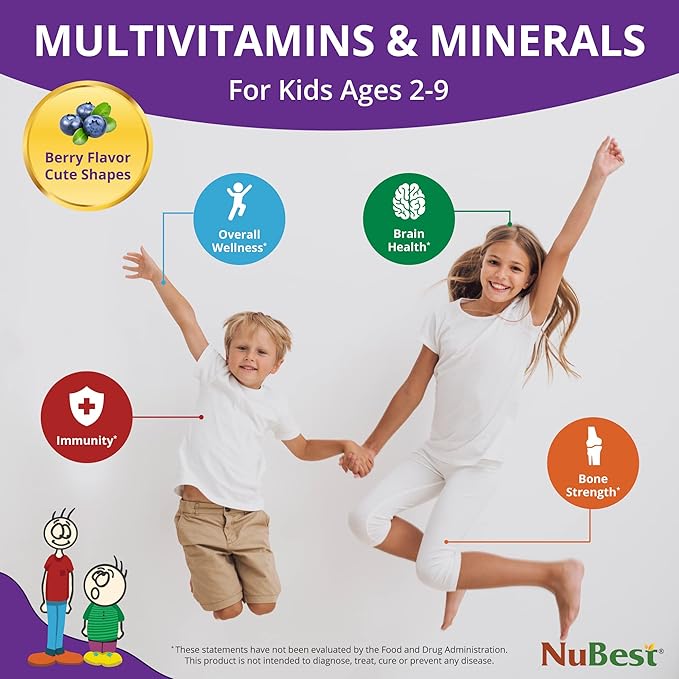 NuBest Bundle Vanilla Plant-Based Protein 10 Serving Tall Kids 60 Chewable Tablets - Multivitamin, Calcium, Probiotic, Omega 3-6-9 and More