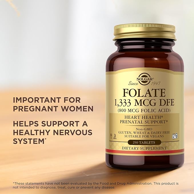 SOLGAR Folate 1,333 mcg DFE (Folic Acid 800 mcg) - 250 Tablets, Pack of 2 - Prenatal Support - Non-GMO, Vegan, Gluten Free, Dairy Free, Kosher, Halal - 500 Total Servings
