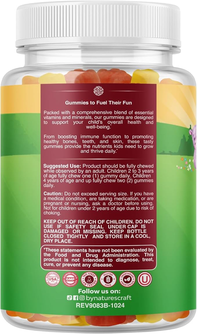 Plant Based Kids Multivitamin Gummies - Multivitamin for Kids Immunity Support Gummies with Vitamins A C D3 E B and Zinc Gelatin and Gluten Free Non-GMO Vitamins Gummy Formula 120ct