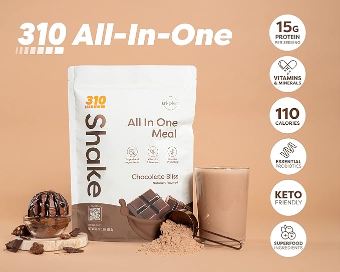 310 Nutrition - All-In-One Meal Replacement Shake - New Formula with Fiber Rich Vegan Superfood Blend - Natural Sweeteners - Low Carb Shake, Keto & Paleo Friendly - Gluten Free - 26 Essential Vitamins & Minerals - Variety Shake Box - Chocolate Bliss