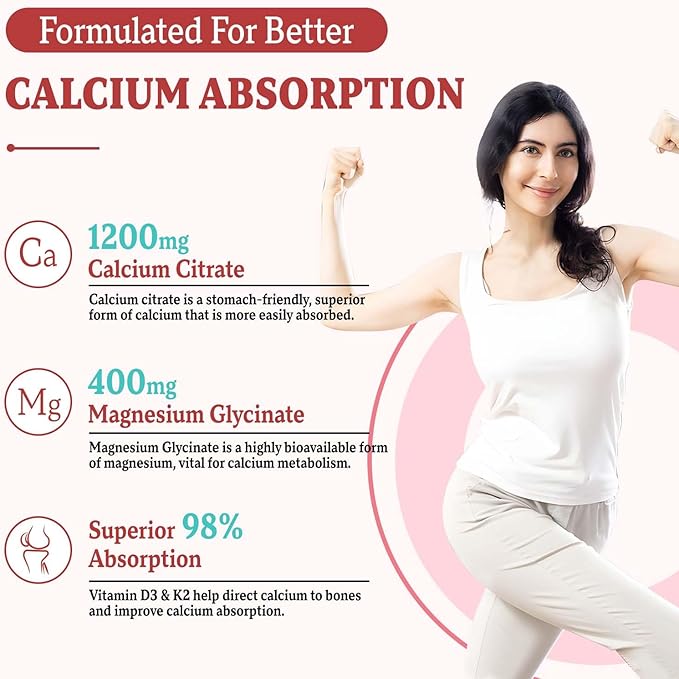 Sugar Free Calcium Citrate Gummies, Calcium Magnesium Gummies with Vitamin D3 & K2 for Bones Muscles and Joints, Peach Flavor - 120 Ct