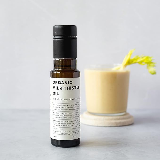 Erbology Organic Milk Thistle Oil 3.4 fl oz - Cold-Pressed - High in Vitamin E - Detoxifying - Straight from Farm - Non GMO - No Additives or Preservatives - Recyclable Glass Bottle
