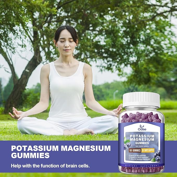 Potassium Magnesium Gummies for Adults Kids, High Absorption Potassium Citrate 99mg Magnesium Citrate 400mg, Chewable Gummy Supplements for Leg & Muscle Health, Blueberry, 60 Count