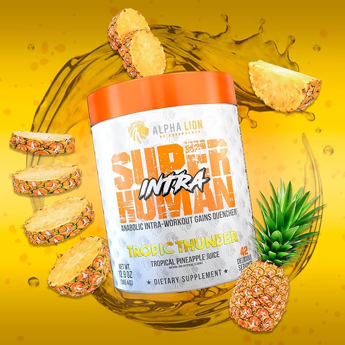 ALPHA LION Superhuman Intra Workout Powder for Men & Women, Amino Acids Drink, Muscle Recovery Supplement, BCAA Powder, Electrolytes & Hydration Mix (42 Servings, Tropical Pineapple Juice Flavor)