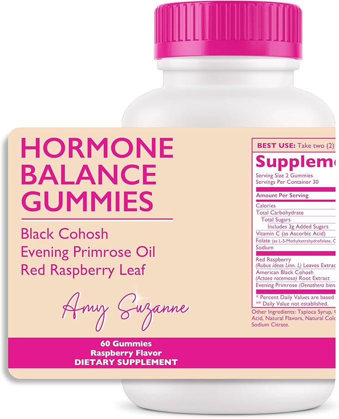 Hormone Balance Gummies for Women - Hormone Harmony for Mood, Energy, Bloating - Hormonal PMS, Perimenopause & Menopause Support - Red Raspberry Leaf & Black Cohosh - 60 Gummy Supplements