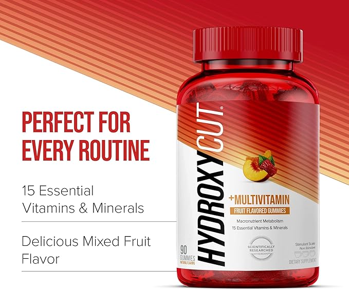 Hydroxycut Gummies (Pack of 2) - 99% Caffeine Free - Metabolize Carbs, Proteins & Fats - Includes 15 Essential Vitamins & Minerals - for Women & Men