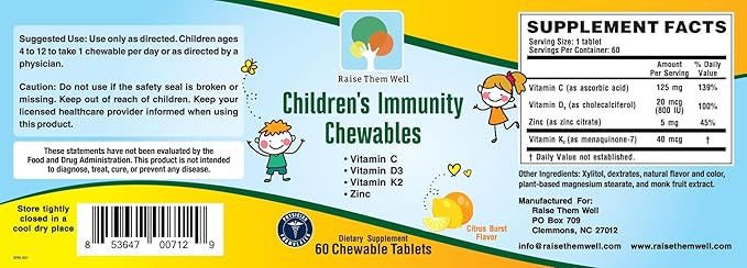 Kids Vitamin C and Immune Support + Kids Vitamin PDF | Citrus Flavored | 60 Chewable Tablets