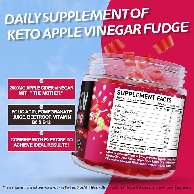 2 Pack Keto ACV Gummies Advanced Formula 2000mg, 180 Vegan Gelatin-Free Advanced Keto Acv Gummies with Pomegranate & Beetroot, Natural Ingredients, Alternative to Keto Drops