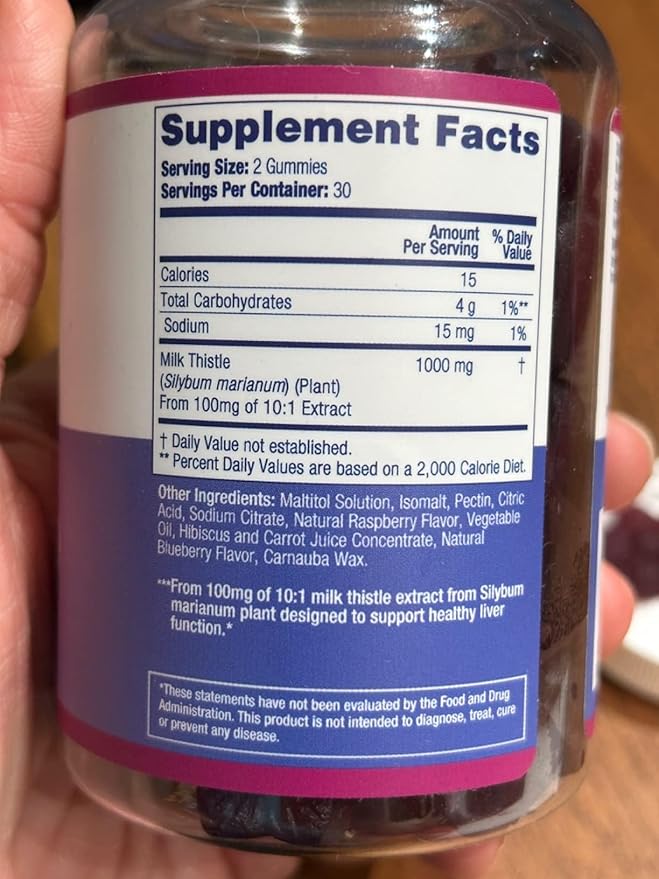 Purify Life Sugar-Free Milk Thistle Gummies for Liver Cleanse, Detox & Cell Repair (1000mg/serv) Cardo Mariano, Milk Thistle Extract & Antioxidant Support, Vegan, Replaces Pills & Capsules