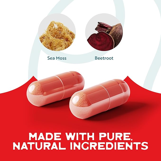 Herbal Vineyards Organic Wildcrafted Sea Moss and Beetroot 60 Capsules | Immune Support, Digestive Health & Improved Energy | Vegan Friendly | Non-GMO | Ethically Sourced