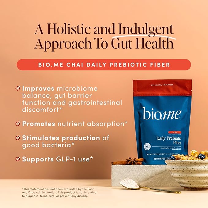 Daily Prebiotic Fiber (Chai) - Fiber Supplement Powder for Digestive Health & Gut Health - Fiber Powder Prebiotics, Non-GMO, Gluten & Sugar Free Soluble Fibre Supplements-30 Servings