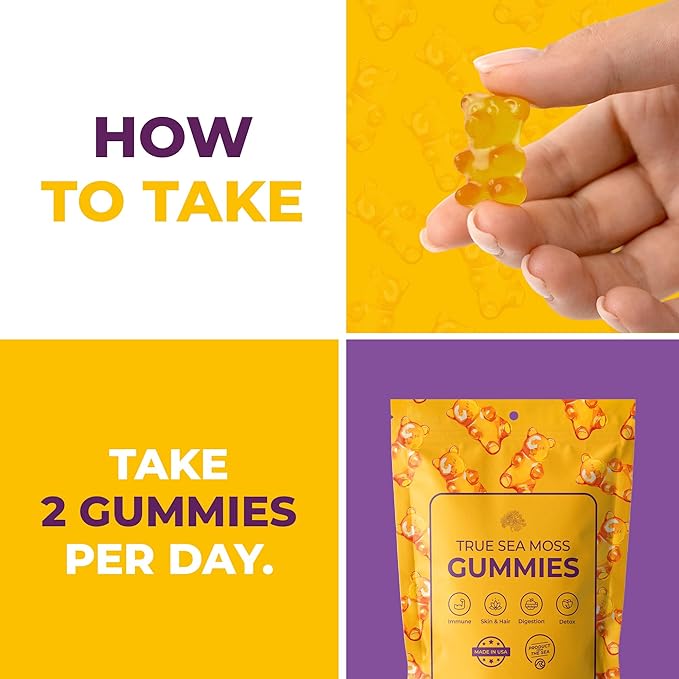 Natural Sea Moss & Bladderwrack Gummies - Immune Support & Detox - 60 Gummies for Adults & Kids, Made in The USA (Bag Pack 2)