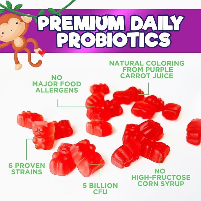 Kids Probiotic Gummies - Chewable Daily Probiotics for Kids Ages 3+ - Natural Digestive Health & Immune Support Vitamin - Vegan, Gluten Soy & Dairy Free, Berry Flavored, Shelf Stable - 120 Gummies