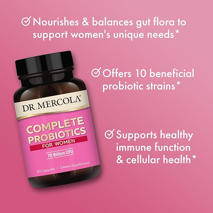 Dr. Mercola Complete Probiotics for Women - Supports Gut, Vaginal & Immune Health - Contains Lactobacillus Strains - Non-GMO, Gluten-Free & Soy-Free - 30 Capsules (30 Servings)
