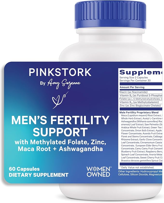 Blue Stork Fertility Supplements for Men - Supports Conception for Him - Male Prenatal Vitamins with Maca Root, Ashwagandha, Folate, B12 - Sperm Heath, Drive, Motility - 60 Capsules
