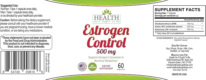 Health As It Ought To Be Estrogen Control Supplement | Physician Formulated Blend for Optimal Estrogen Metabolism | 60 Capsules