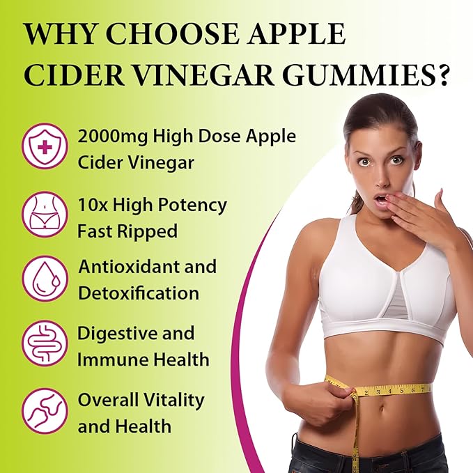 Apple Cider Vinegar Gummies, Keto ACV Gummies 2000MG for Cleanse & Detox, Max Strength ACV Keto Gummies with Green Tea, Raspberry, B12 and Probiotics for Metabolism & Digestive Health -2 Months Supply