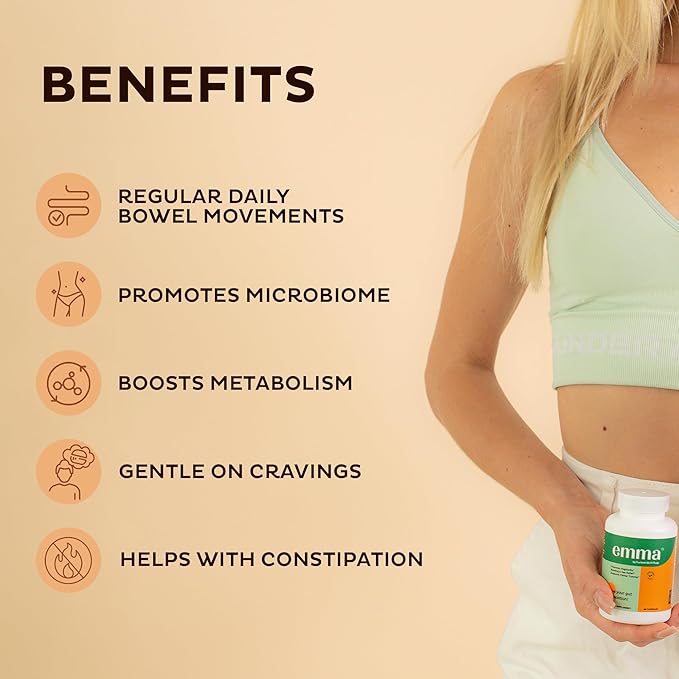 Emma Gut Health - 2 Pack - Gas and Bloating Relief, Constipation, Leaky Gut Repair - Gut Cleanse & Restore Digestion - Regulate Bowel Movement. Probiotics and Laxative Alternative, 120 Capsules