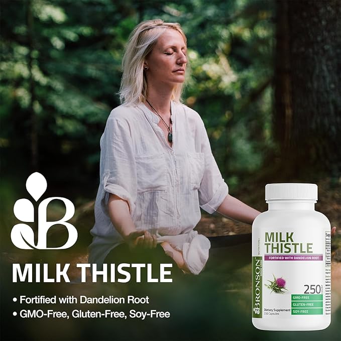 Bronson Milk Thistle Silymarin Marianum & Dandelion Root Liver Health Support, Antioxidant Support, Detox, 360 Capsules