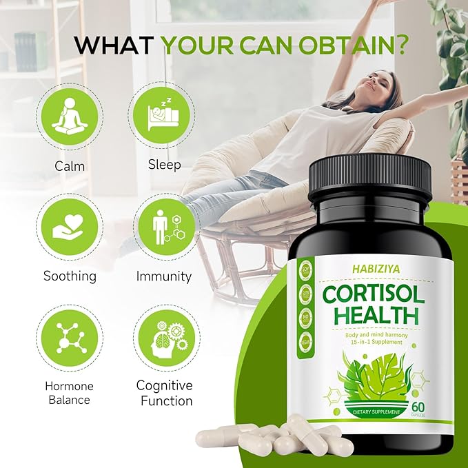 Cortisol Support Supplement with Magnesium Glycinate, L-Theanine, Ashwagandha, Phosphatidylserine,Rhodiola Rosea 15-in-1 Hormone Balance for Women Men Mood, Focus, Sleep Support 60 Capsules