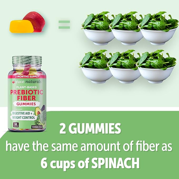 Yuve Prebiotic Fiber Gummies - Delicious - 3g Soluble Fiber Supplement - Supports Digestive Health & Regularity - Vegan & Gluten-Free Fiber Gummies for Adults & Kids - Non-GMO & Low Sugar - 60 Count