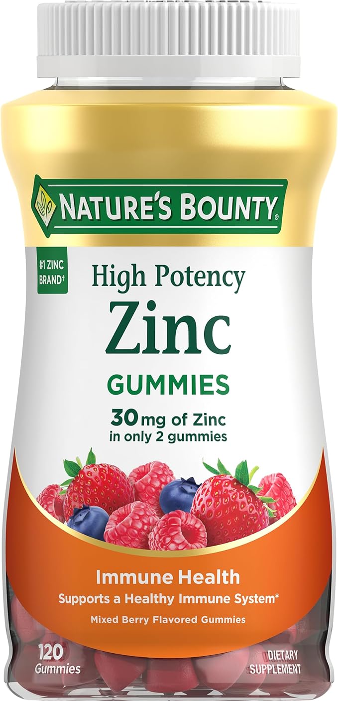 Nature's Bounty Zinc Gummies, Immune Support Gummies, Supports Skin & Antioxidant Health, Mixed Berry, 30mg, 120 Count