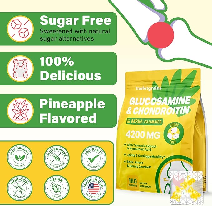 Glucosamine Chondroitin Gummies, 4200mg Extra Strength Joint Supplements Glucosamine Chondroitin with MSM & Elderberry for Joint Health, Flexibility, Immune Support for Adults, Men & Women, 180 Count