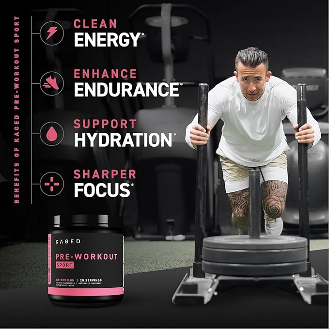 Kaged Pre-Kaged Sport Pre Workout Powder | Watermelon | Energy Supplement for Endurance | Cardio, Weightlifting Sports Drink | 20 Servings