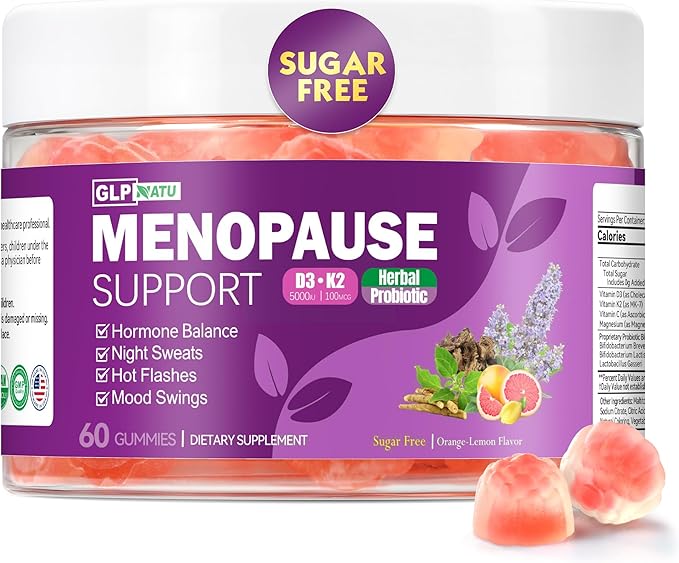 Menopause Supplements Sugar-Free Gummies, Hormone Balance for Women with Herbs Complex & Vitamin D3 K2 & Probiotic, Menopause Relief for Hot Flashes, Night Sweats, Mood Swings (60 Gummies)
