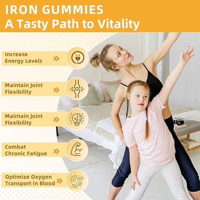 2 Pack Iron Gummies with Multivitamin for Adults & Kids – Packed with Vitamin B6, B12, C, Zinc, and Folate – for Blood Health & Energy Boost – Pineapple Flavor, Vegan-Friendly, 120 Gummies