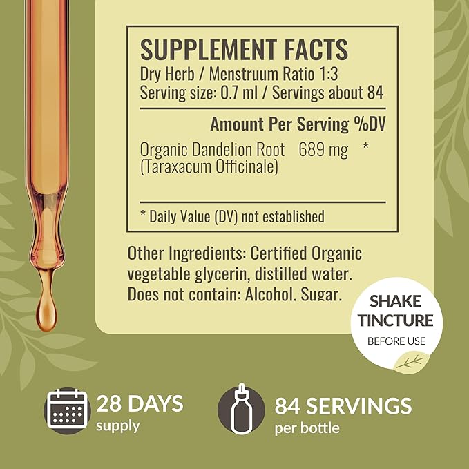 HERBAMAMA Dandelion Root Extract - Dandelion Tincture Vegan Liver Support Supplements - Dandelion Root Liver and Kidney Detox Drops - Alcohol & Sugar-Free, 28-Day Supply