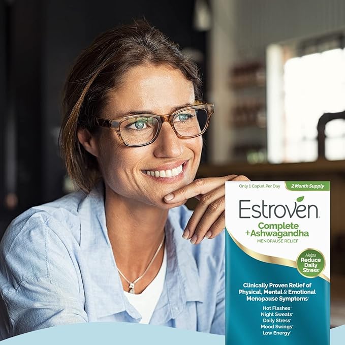 Estroven Complete + Ashwagandha Multi-Symptom Menopause Supplement for Women - 60 Ct. - Clinically Proven Ingredients Provide Menopause Relief & Night Sweats + Hot Flash Relief* - Drug-Free & Non-GMO