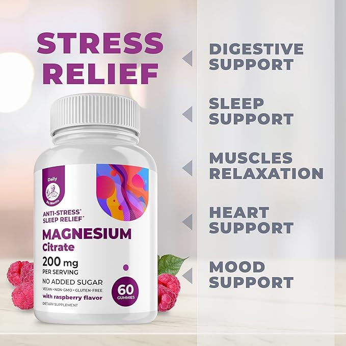 DR. MORITZ Magnesium Citrate Gummies for Adults - Sugar-Free Calm Magnesium Gummies - Raspberry Flavor - Non-GMO, 200 mg (60 Count)
