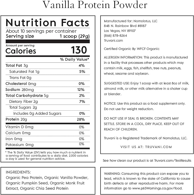 Truvani Vegan Pea Protein Powder | Vanilla | 20g Organic Plant Based Protein | 10 Servings | Keto | Gluten & Dairy Free | Low Carb | No Added Sugar
